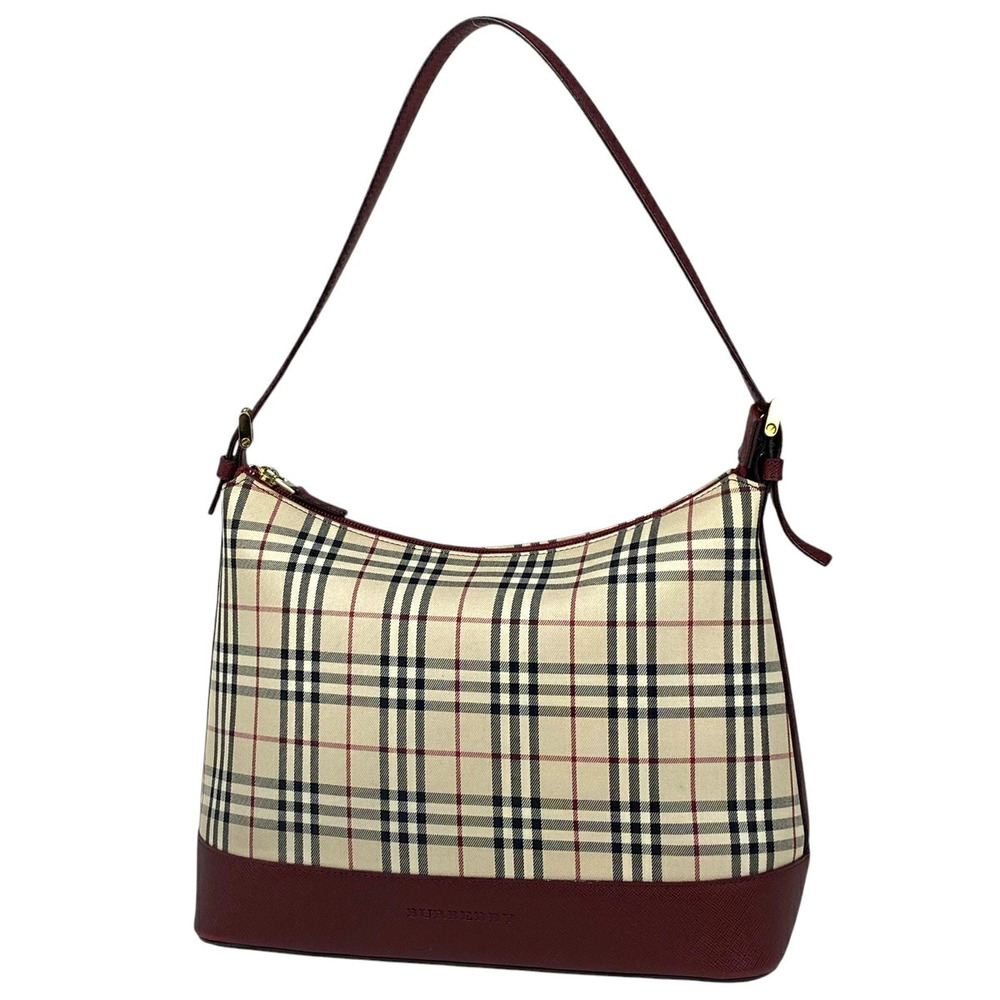 Burberry Check Shoulder Bag Canvas Beige Red
